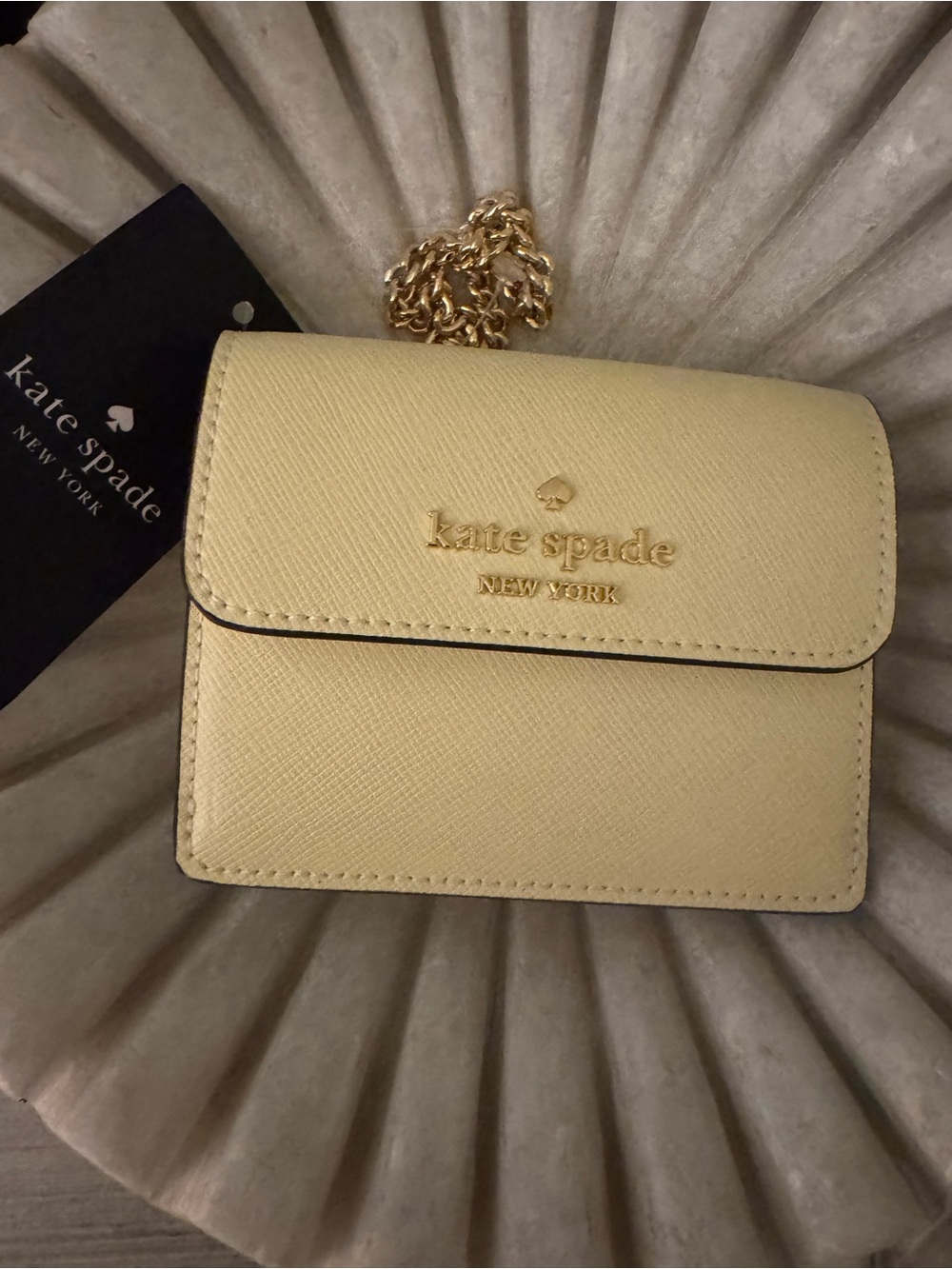 kate spade pale yellow leather chain wallet
